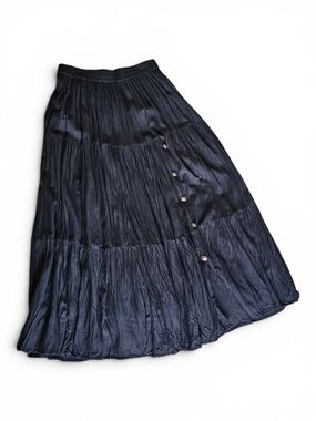 Crazy Cowgirl Black Rayon Broomstick Maxi Skirt Western Boho Whimsigoth Small